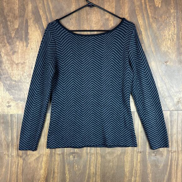 Kerisma Womens Sweater Black Gray Stripe Cashmere Blend Crew Neck Medium - Picture 11 of 13